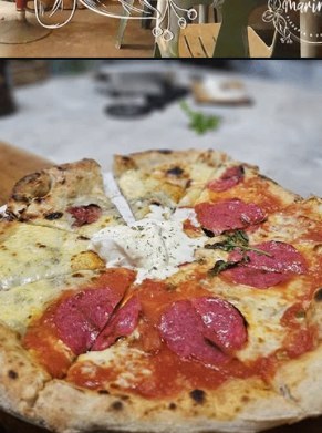 Pizza with Italian salami and mozzarella