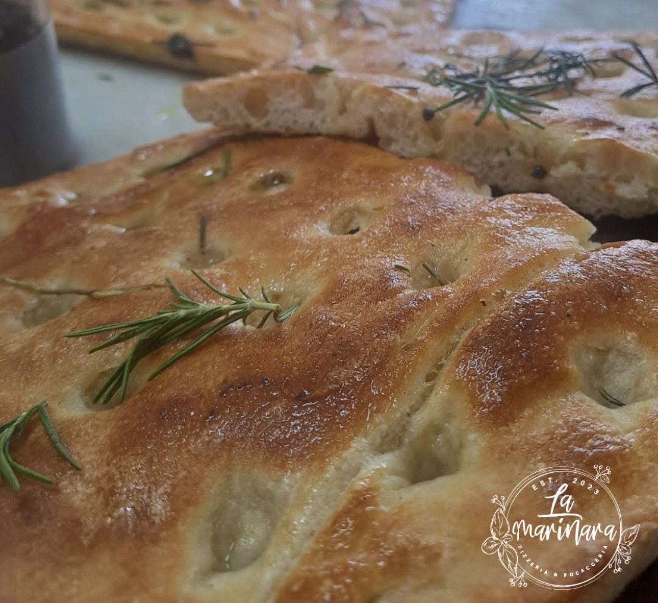 Slow-fermented focaccia made with Caputo flour